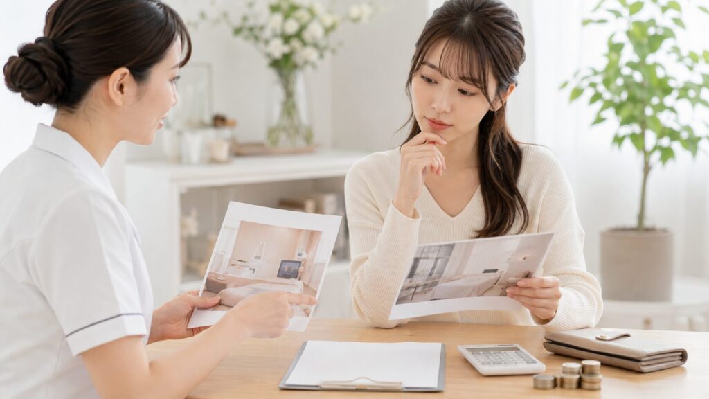医療脱毛と美容脱毛の料金や施術内容をカウンセリングで比較する日本人女性