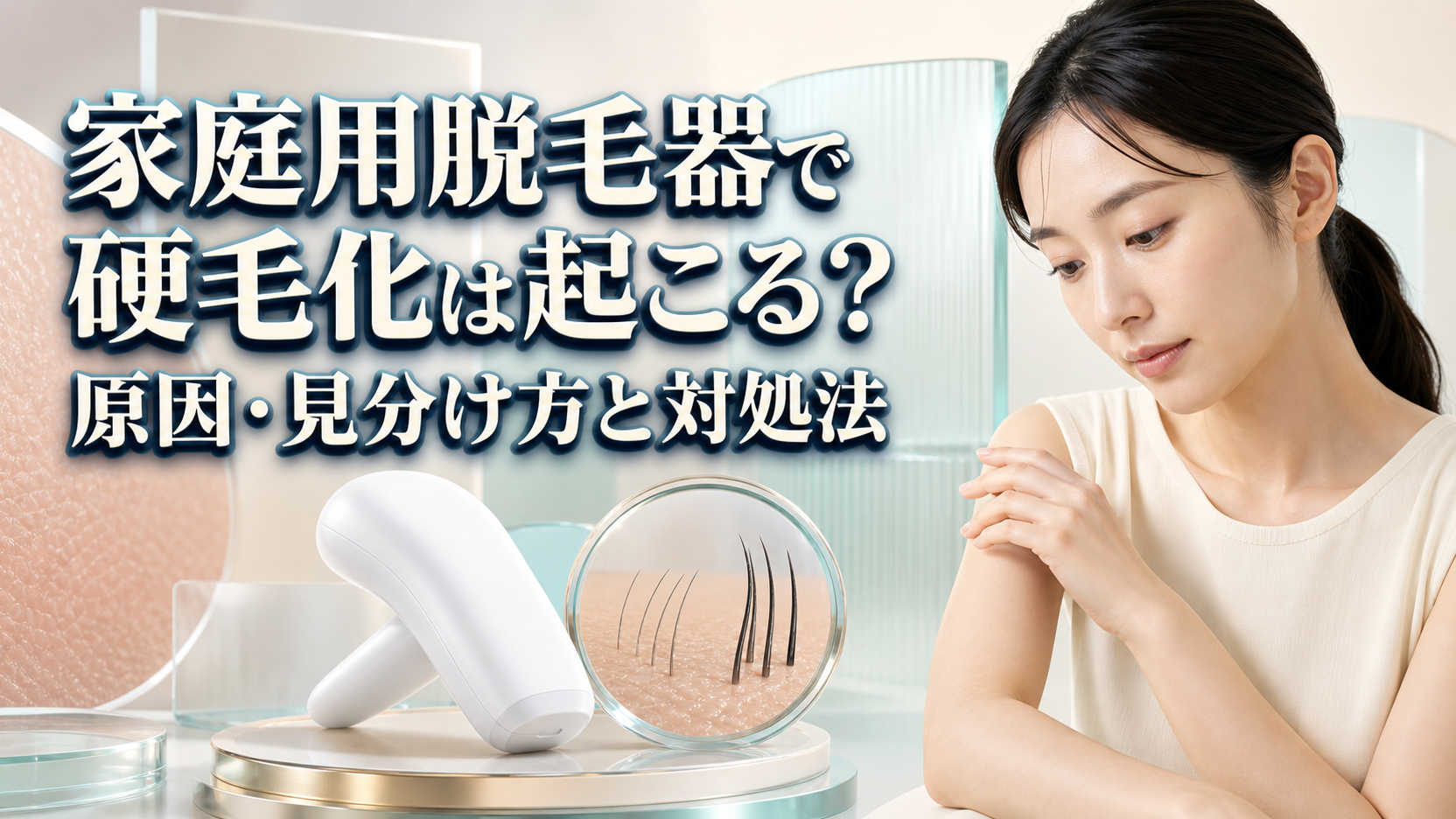 家庭用脱毛器による硬毛化の原因・見分け方・対処法を表す日本人女性と毛質比較のアイキャッチ